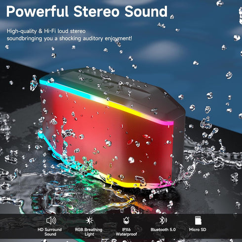 Bluetooth Speaker, Portable Wireless Speaker Waterproof IPX7 Bluetooth Speakers Loud Stereo Sound with LED Light TWS Speakers Suitable for Travel,...