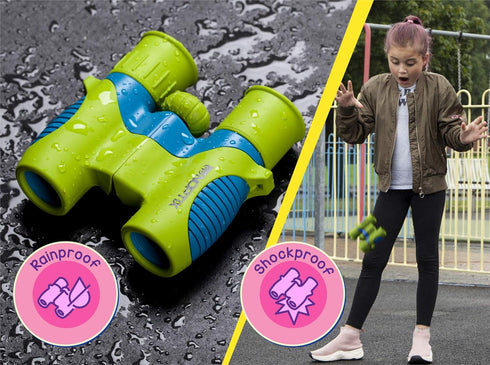 Binoculars for Kids, Girls or Boys Real Kids Binoculars in Vibrant Green Blue - Includes Sticker Book with 40 Bird Species - Small Toys for Toddle...