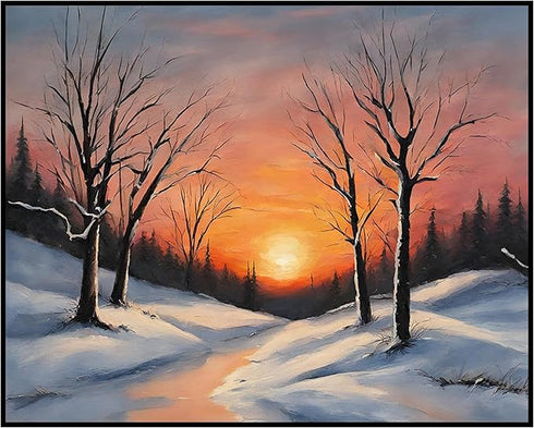 Posterizer 1 pcs-snowy jungle in winter in oil painting style-3-Landscape & Nature Art-GIft for Men Women Teens-Living Room Bedroom Decor- unframe...