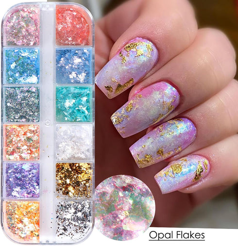 Iridescent Glitter Nail Art Sequins Holographic 3D Irregular Ultra Thin Nail Art Glitter Flakes Design Shiny Mermaid Nail Glitter Slices Resin Acr...