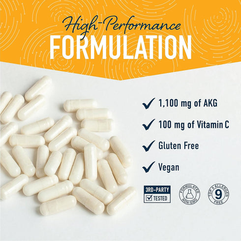 AKG Supplement | 1,100MG Per Serving | 180 Capsules | Alpha Ketoglutarate With Calcium + Vitamin C | For Healthy Aging, Longevity, Energy, and Foc...