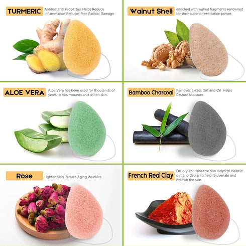Konjac Exfoliating Organic Cleansing Facial Sponges Set - Natural Walnut Charcoal Konjac Face Sponge for Exfoliator Skincare Makeup Removal Body W...