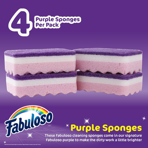 Fabuloso Sponges Purple 4 CT | Purple Scratch-Free Sponges for Dishes and Surfaces | 4 Purple Dishwashing Sponges from Fabuloso for Bold and Brigh...