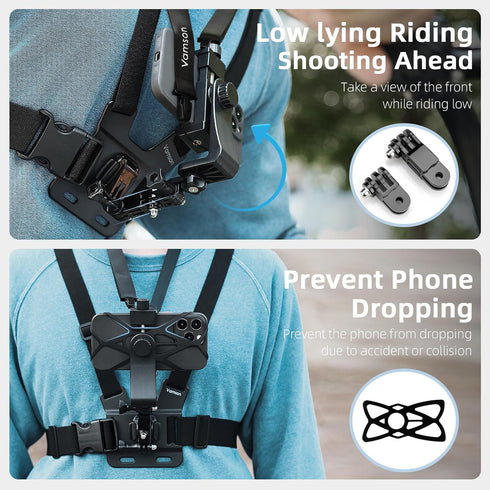 Mobile Phone Chest Mount Harness Strap Cell Phone Holder Mount for Video Recording Bike/Kayak/Fishing/Skateboard POV/VLOG for iPhone/Samsung for G...