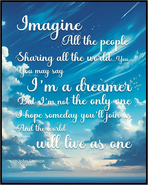 Posterizer 1 pcs-Imagine Song Lyrics-John Lennon-Gift For Beatles Fans-Musical Art Collection-Quotes-Gift for Music Fans- Decor for Gym, Studio- u...