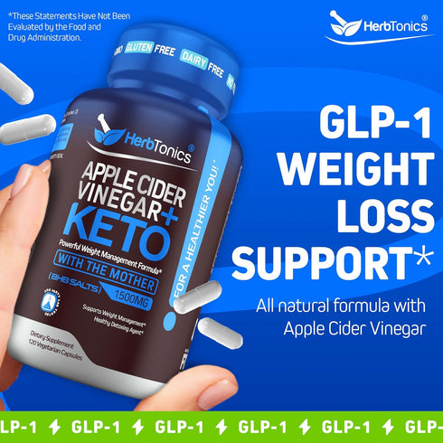 Herbtonics Apple Cider Vinegar with Keto BHB Salts - GLP-1 Support Supplement | Keto Diet Pills for Women & Men | Supports Appetite & Metabolic Fu...