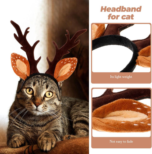 Beaupretty Christmas Hat for Cat Pet Deer Costume Hat Dog Reindeer Costume Elastic Band Adjustable Antler Headband Cat Costume Cat Christmas Antle...