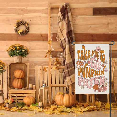 Thanksgiving Garden Flags 12x18 inch Double Sided, Seasonal Fall Take ME to The Pumpkin Patch Decorations, Small Autumn Decor for Yard Outside Out...