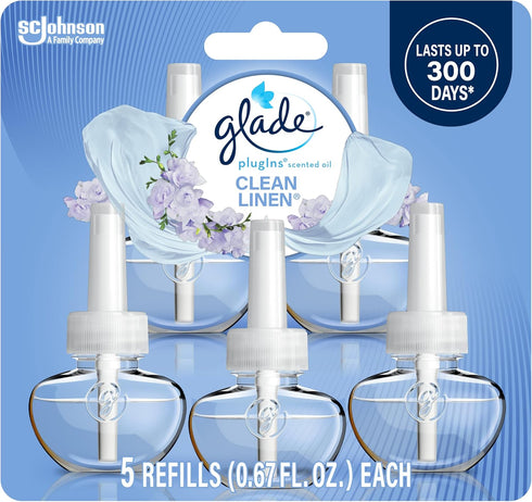 Glade PlugIns Refills Air Freshener, Scented and Essential Oils for Home and Bathroom, Clean Linen, 3.35 Fl Oz, 5 Count...