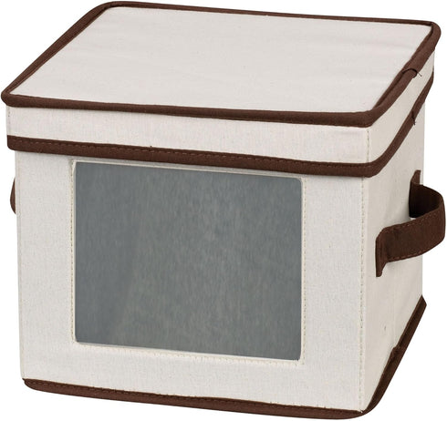 Household Essentials China Plate Storage Box, Holds 12 Dessert Plates or Bowls, Windowed Panel, Sturdy Frame and Reinforced Handles, Felt Cushions...