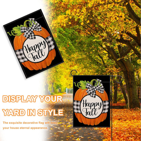 Home Decorative Pumpkin Garden Flag, Happy Fall House Yard Outdoor Welcome Decor Buffalo Plaid Check Sign, Farmhouse Autumn Outside Decoration Sea...