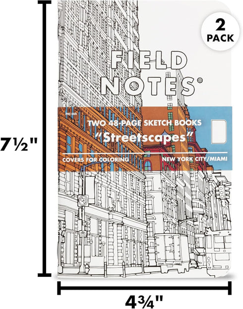 Field Notes: Streetscapes Edition Sketch Book 2-Pack Version A - New York City & Miami - Blank Paper Memo Book with Covers for Coloring - 4.75 x 7...