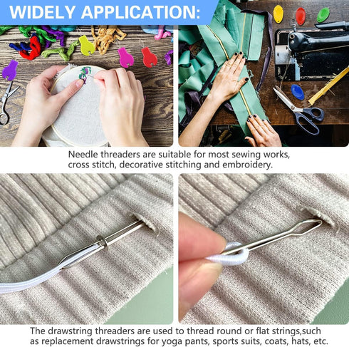 Lechchy Needle Threader for Hand Sewing & Sewing Machine - 10 Simple Needle Threaders for Embroidery Floss + 2 Seam Rippers + 2 Drawstring Threade...