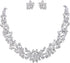 EVER FAITH Bridal Austrian Crystal Jewelry Set, Elegant Cluster Flower Leaf Necklace Earrings Set for Women...