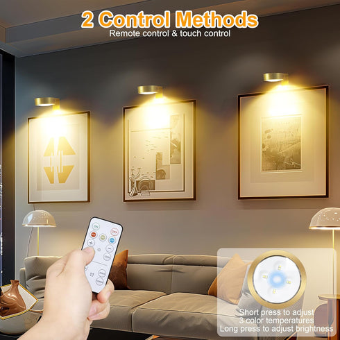 3Pcs Battery Operated Picture Light, Magnetic Led Painting Light with Remote Dimmable and Timer, 3 Lighting Modes Art Display Light for Picture Fr...