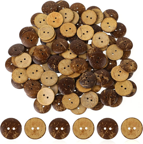 100pcs Natural Coconut Shell Buttons Sewing Buttons 2 Hole Big Buttons, 3/4 Inch Brown Wooden Buttons for Crafts Sewing, Shirt, Clothing Replaceme...