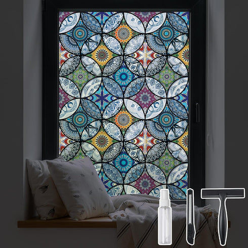 DKTIE Static Cling Decorative Window Film with Installation Tools Non Adhesive Privacy Film, Stained Glass Window Film for Bathroom Shower Door He...