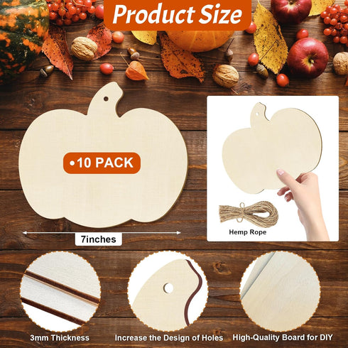 Large Size 7inch Wooden Halloween Thanksgiving Ornaments to Paint, DIY Blank Unfinished Pumpkin Wood Discs Ornament for Crafts Hanging Autumn Deco...