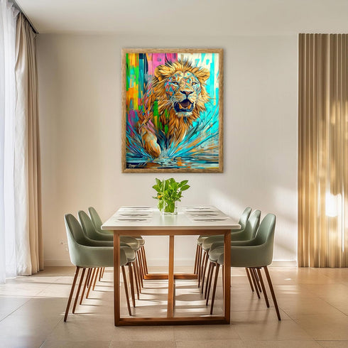 Posterizer 1 pcs-neon colorful abstract street art of a roaring lion -1-Art for Animal Lovers-Abstract & Modern Art-Gift for Street Art, Mural Fan...