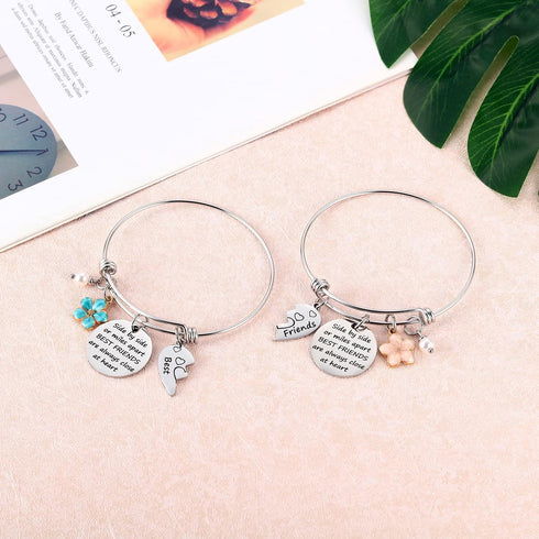Friendship Bracelet Set of 2 for Best Friends, Best Friend Jewelry for 2 Teen Girls Bestie, Long Distance BFF Matching Heart Bangle for Valentines...