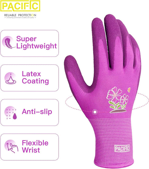 PACIFIC 6 Pairs Gardening Gloves for women, Rubber Coated Garden Gloves, Ladies Yard Work Gloves, Breathable, Purple, Medium...