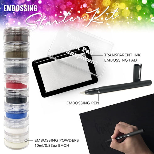 Embossing Kit, Powder, Clear Embossing Pen, Embossing Ink Pad, 8X 10ml Embossing Powders for Use with Embossing Heat Tool for Crafts...