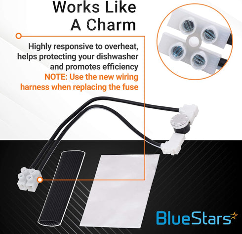 Ultra Durable W10402110 Dishwasher Fuse Replacement Part by BlueStars - Exact Fit for Whirlpool Kenmore Kitchen Aid Dishwashers - Replaces W10195528 W10402110VP PS4704481