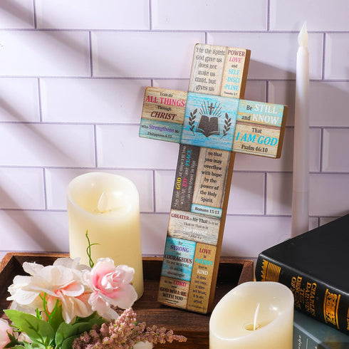 Jetec Christians Cross Wall Decor Faith Biblical Verse Wooden Crosses Table Centerpieces Farmhouse Wall Sign for Home Easter Party Indoor Outdoor ...