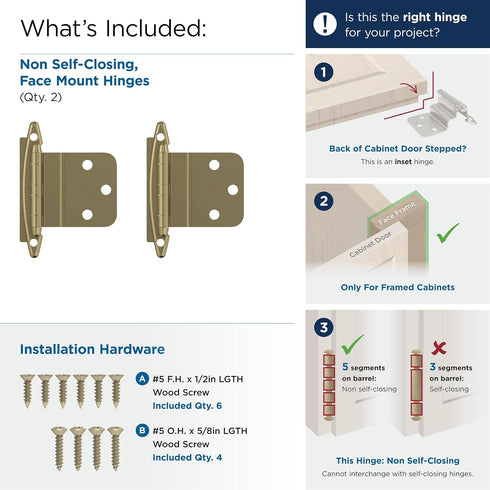 Amerock BPR3417BBZ | Cabinet Hinge| 3/8 in (10 mm) Inset Non-Self Closing Face Mount | Golden Champagne | Kitchen Cabinet Door Hinge | 1 Pair/2 Pa...
