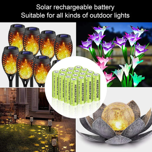 Henreepow Ni-MH Rechargeable AA Battery, AA 1.2v Rechargeable Battery High-Capacity and Long-Lasting Battery Mainly Used for Garden Landscaping Ou...