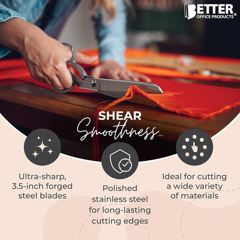 Better Office Products Premium Stainless Steel Sewing Scissors, 8", Ultra Sharp Tailoring Shears, for Dressmaking, Leather Cutting, Fabric, Heavy ...