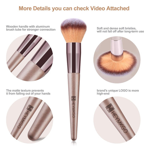 HEYMKGO Makeup Brushes 15PCS Champagne Gold Professional Makeup Brush Set Foundation Brush Blending Powder Blush Concealer Eye Make Up Brush with ...