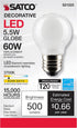 Satco 5.5-Watt LED E26 Light Bulb, 2700K, 15000 Hour Rating, Dimmable White...