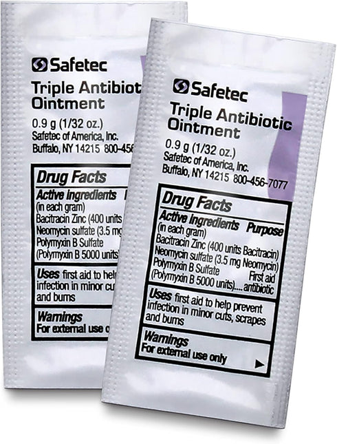 Safetec Triple Antibiotic .9 g. Pouch (144 Count Box) - First Aid Ointment for Minor Cuts, Scrapes and Burns (Pack of 1 Box)...