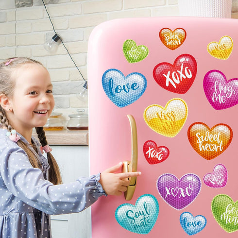 18Pcs Valentine's Day Reflective Car Magnets Cute Conversation Heart Fridge Magnetic Stickers Candy Heart Garage Magnet for Mailbox Metal Door Cab...