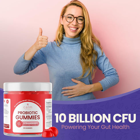 Probiotic Gummies, Strawberry-Flavored, All-Natural Vegan Probiotics for Adults, 10 Billion CFUs, Probiotic for Digestive Regularity, Immunity, Sk...