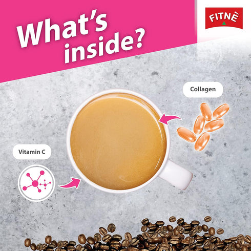 FITNE Instant 3 In 1 Coffee Packets Mix With Natural Hydrolyzed Collagen Vitamin C Smooth Blend Tasty Aromatic No Sugar Sucralose Sweetener, 10 St...