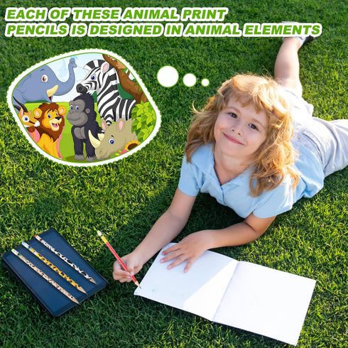 Zhehao 36 Pcs Jungle Theme Pencils Back to School Animal Print Pencils with Eraser Wood Safari Pencils Bulk Jungle Animal Birthday Party Favor Sup...