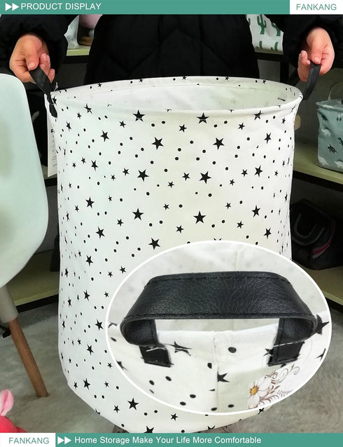 FANKANG Storage Basket, Nursery Hamper Canvas Laundry Basket Foldable with Waterproof PE Coating Large Storage Baskets for Kids Boys and Girls, Of...