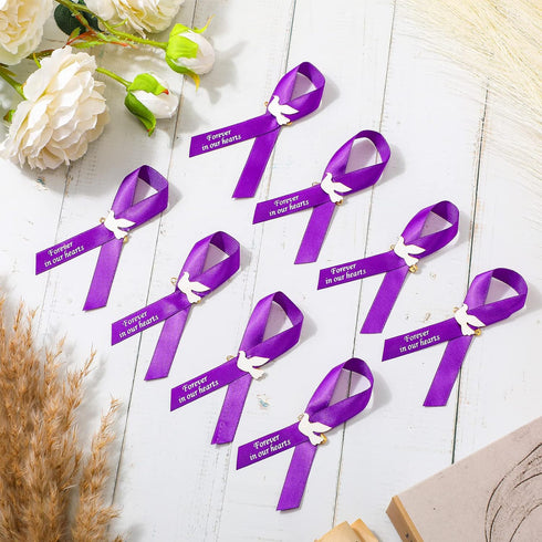 50 Pcs Dove Funeral Ribbons Memorial Ribbon Funeral Pins Classic Memorial Service Respect Ribbon Bow with Safety Pins and Dove for Mourning Rememb...