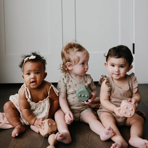 mushie Silicone Dice Press Toy | Baby Sensory Play for 10+ Months (Cambridge Blue/Shifting Sand)...