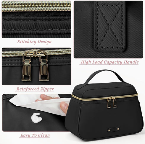 RAINSMORE Travel Makeup Bag Large Make Up Bag Waterproof Cosmetic Bag with Separate Brushes Slot Toiletry Bag for Women Portable Cosmetic Case Pou...