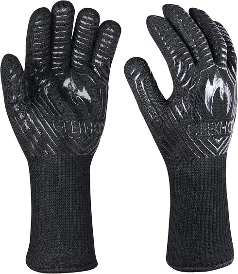 GEEKHOM BBQ Grill Gloves,1472? Heat Resistant Oven Gloves, EN407 Certified 13 Inch Flexible Barbecue Mitts Good Grip for Smoker, Baking, Cooking, ...