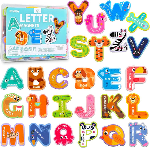 Magnetic Letters Toys for Baby Toddler 1 2 3 Year Old, ABC Refrigerator Magnets 26PCS Cute Animals Toys, Educational Learning Alphabet Magnets for...