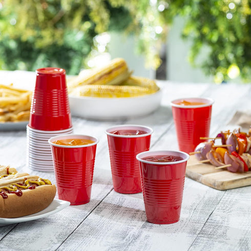 Comfy Package [50 Pack - 9 oz. Disposable Party Plastic Cups - Red Drinking Cups...