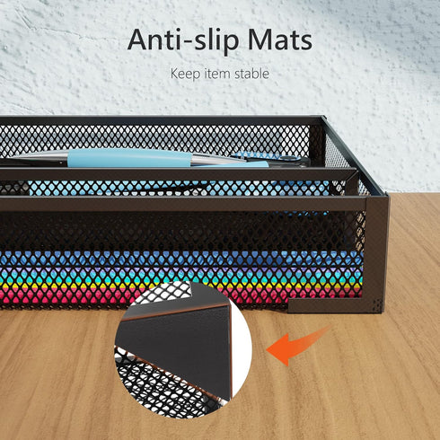 Small Metal Drawer Organizer, Pen Pencil Mesh Desk Organizer Tray for Office, Desktop, Bathroom, Kitchen, Makeup, Vanity, 12.3" x 8.4" x 1.8"...