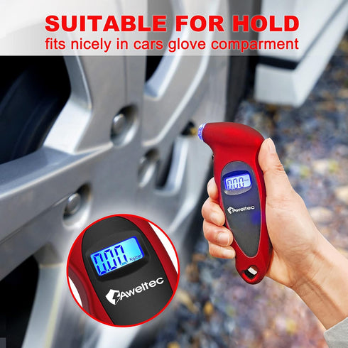 Digital Tire Pressure Gauge 150 PSI, 4 Settings, Tire Gauge for Car, Truck, Motorcycle, Bicycle with Backlit LCD and Non-Slip Grip (Red)...