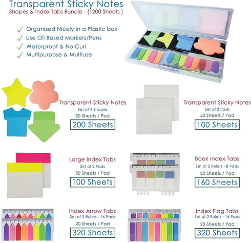 1200 Pcs Transparent sticky Notes - Waterproof Clear Sticky Notes Box pack | sticky book tabs, sticky notes cute, Index arrow pastel tabs, see thr...