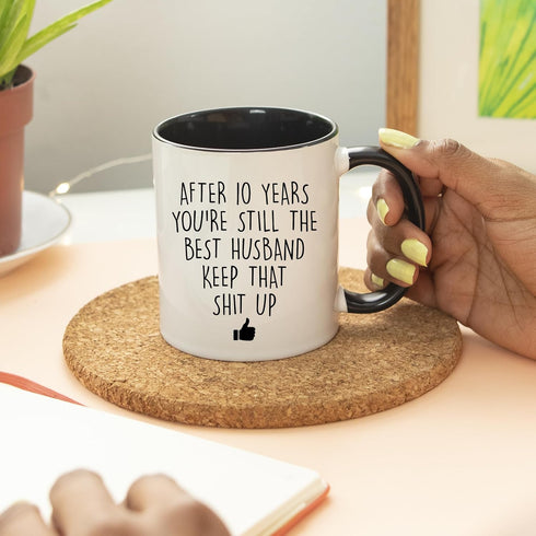 YouNique Designs 10 Year Anniversary Coffee Mug for Him, 11 Ounces, 10th Wedding Anniversary Cup For Husband, Ten Years, Tenth Year, 10th Year (Bl...