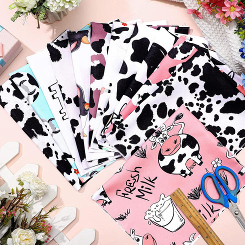 12 Pieces Cow Pattern Fabric Black and White Cow Pure Cotton Fabric Quilting Kid Patchwork Handmade Sewing Crafting Cow Spot Pattern Fabrics for S...